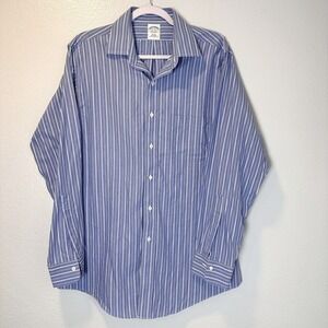 Brooks Brothers Mens 16-34 Dress Shirt Blue Stripe Slim Fit Non Iron Cotton